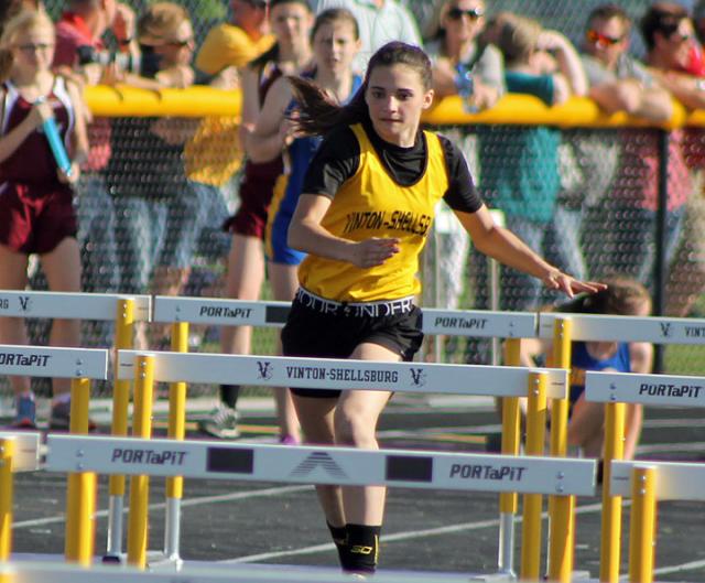 Olivia Erhardt anchored the 8th grade VSMS record-setting shuttle hurdle relay team.