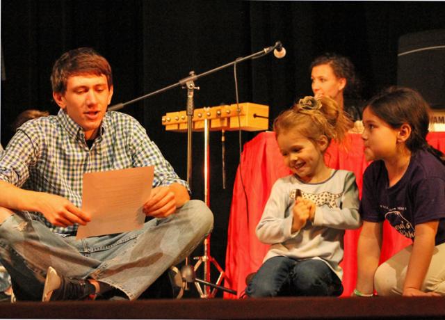 Jacob Bunge, Wren Ahrenholz and Athena Aragon rehears a commercial for 'Emperor's New Clothes.'