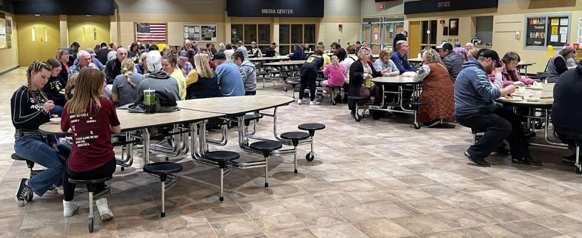 FFA members had their work cut out for them to serve this full lunchroom at the spaghetti supper