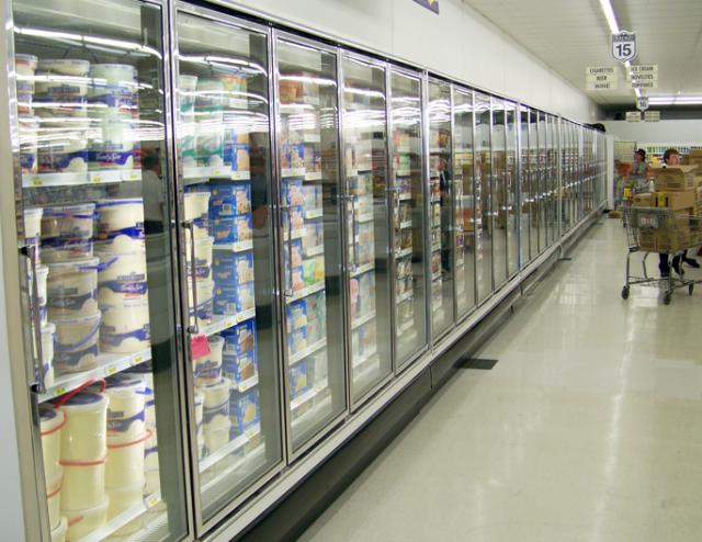 Fareway employees have been stocking the brand new upright freezers in the store today.
