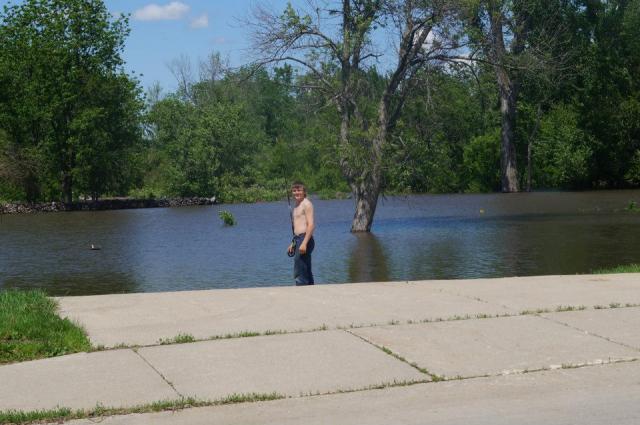 One advantage of high water: More fishing spots, including this area along 3rd St and Hinkle Creek.