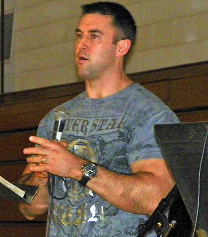 Body Builder Randy Hartz told students to pray, read the Bible and choose the right friends.