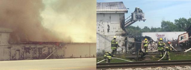 FS Century fire on Saturday, on the left at the start of the fire, on the right the result