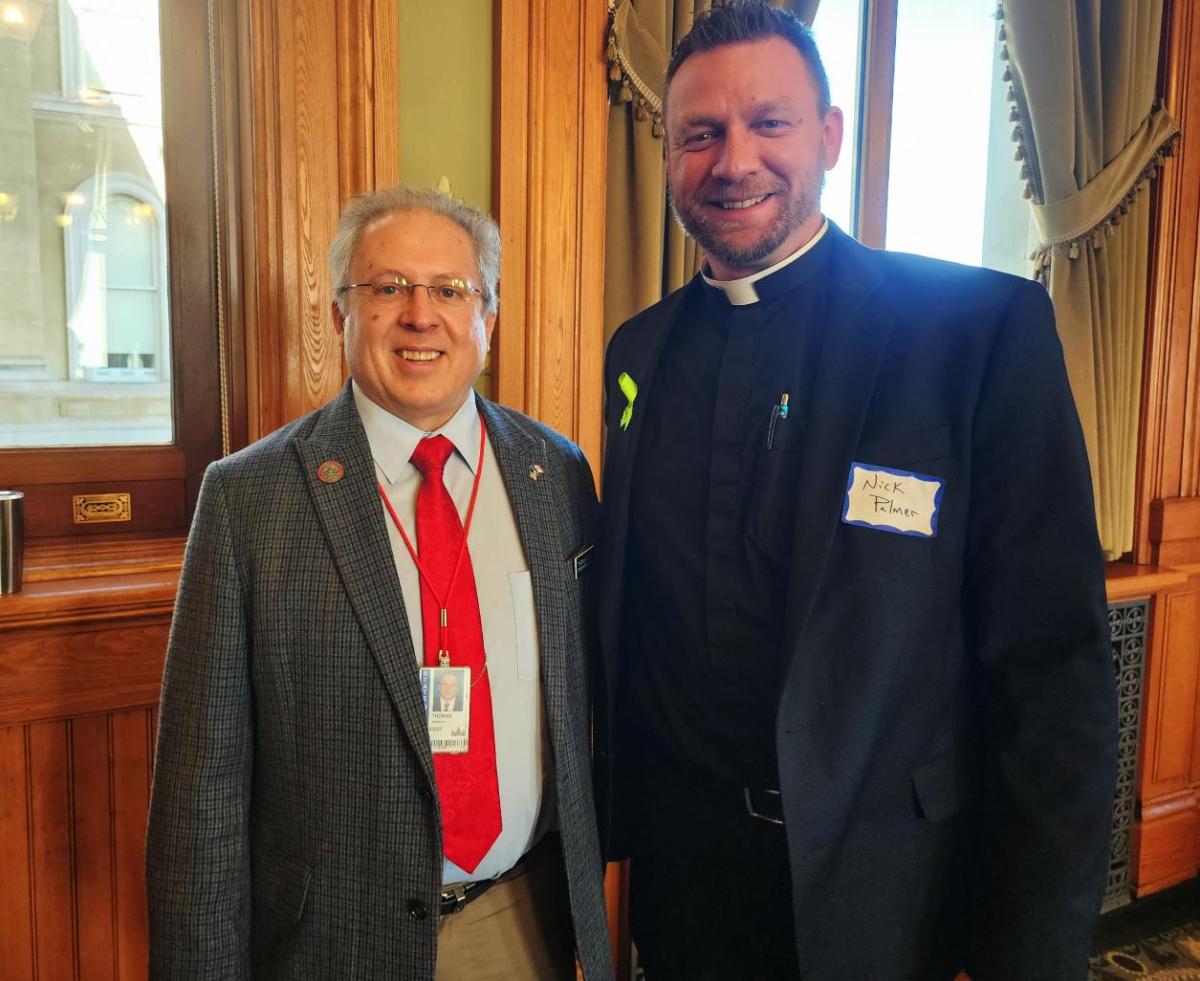 Rep. Gerhold meets with Pastor Nick Palmer of Newhall for the annual Iowa LCMS Pastors Day on the Hill on Jan. 27.