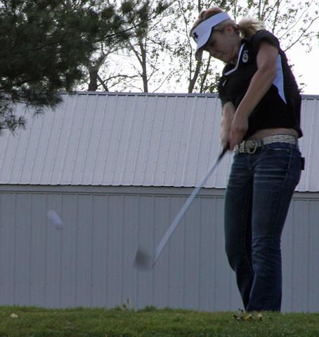 Natalie Ketchen tees off Tuesday; she was among Vikette leaders.