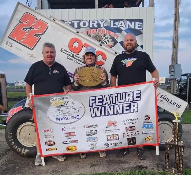 Riley Goodno in victory lane at Benton County Speedway.