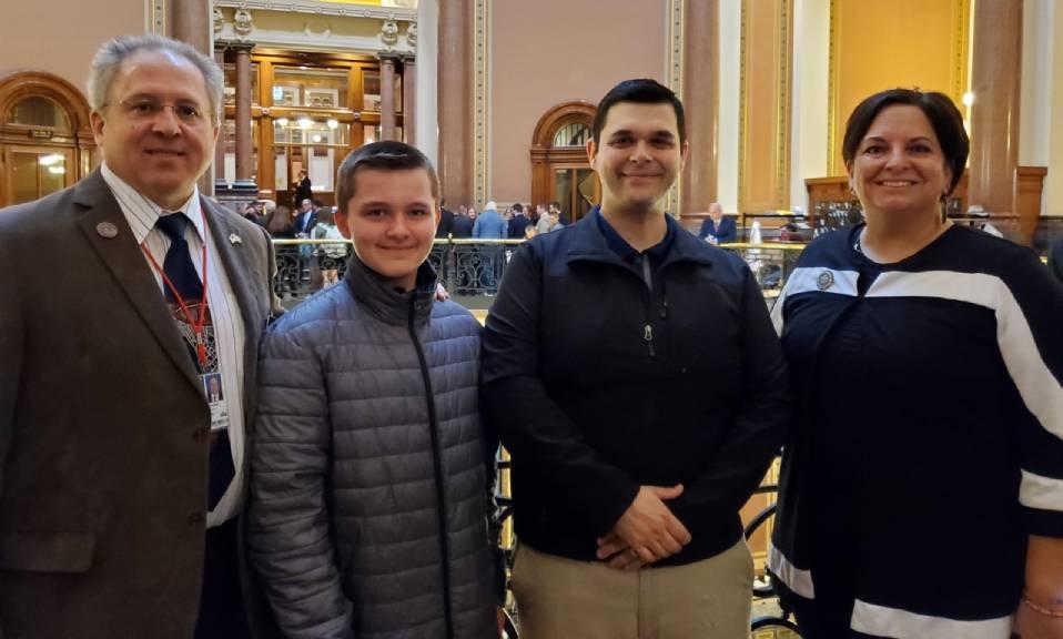 Rep. Gerhold (left) & Senator Driscoll (right) visits with Ethan & Pastor Joshua Graber on March 22nd.