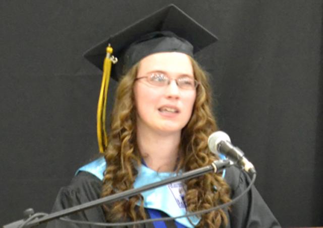 Claire Andreesen delivers the graduate address during the VSHS Commencement Sunday afternoon.