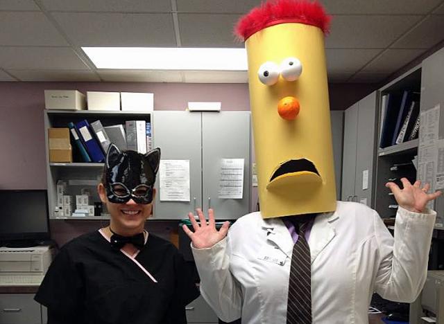 Two of the VGH lab techs show off their costumes this morning.