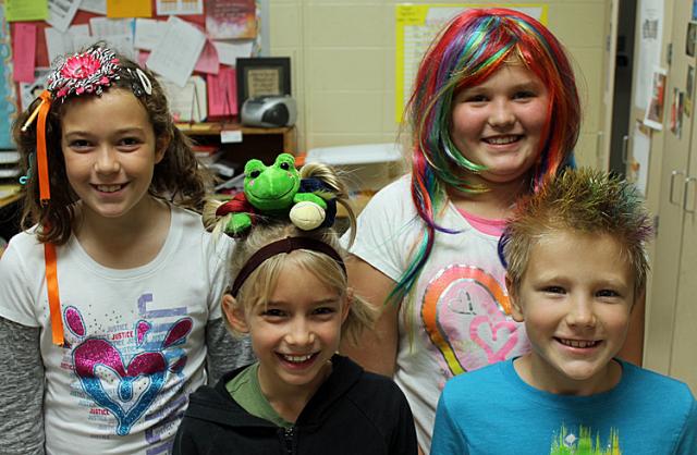 These four 4th grade students were among those with wild hair at Tilford on Thursday.