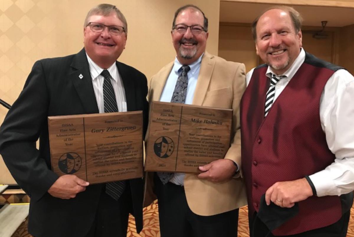 Gary Zittergruen left of Benton CSD awarded the IHSSA Fine Arts Administrator of the Year Award