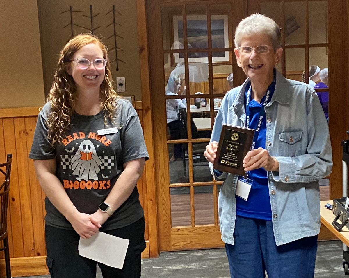 Kellie Roberts, President of the Kiwanis Club of Vinton and Nancy Baldwin