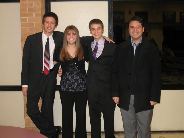 James Yenser, Megan Jorgensen & Nic Gardner with Mr. Smith; they performed in NIEBA Honor Band.