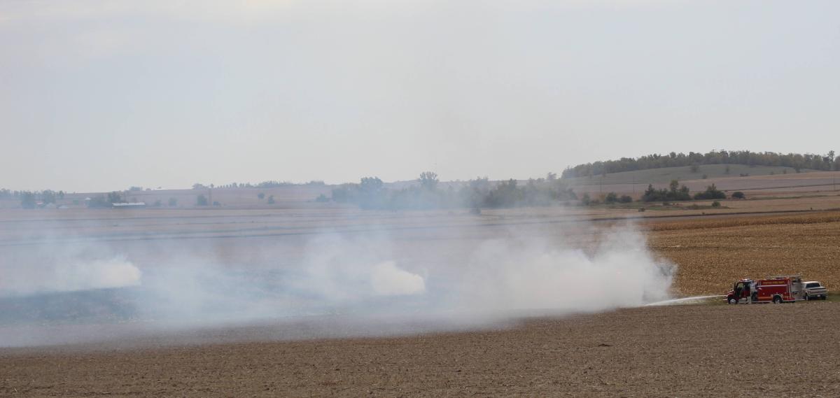 The Vinton Fire Deparment responds to a field fire south of Vinton