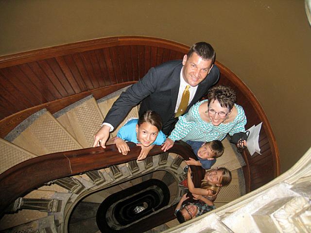 Ryan and Melanie Davis and family on the Capitol steps after his award recognition.