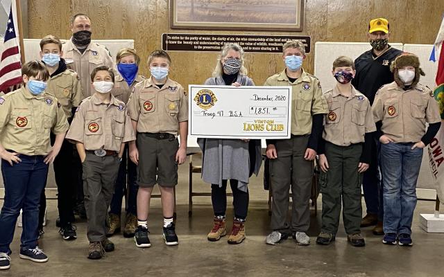 Vinton Lions Club presents check to area Boy Scouts Troop 47