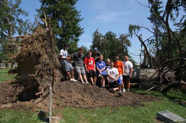 These Benton Community students and staff helped with clean-up of Evergreen Cemetery on Friday.