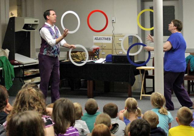 Photographer Dawne Schminke captured the juggling act at the library Monday.