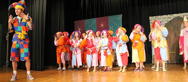 The jesters make their introduction during rehearsal Friday morning.