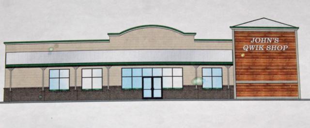 An architect's drawing shows what the new John's Qwik Stop front will look like.