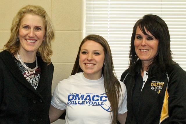 Kathleen Steffen with her new VB coach DMACC's Patty Harrison, and VS coach Coach Michelle Ruess.