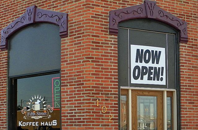 The storm-damaged Fifth Street Koffee Haus opened today, Sept. 1.