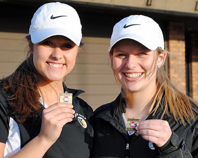 Alex Maynard, left and Lauren Tandy, led VS in Independence golf dual