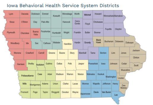 The map indicates the new districts set by the Iowa Health and Human Services Department