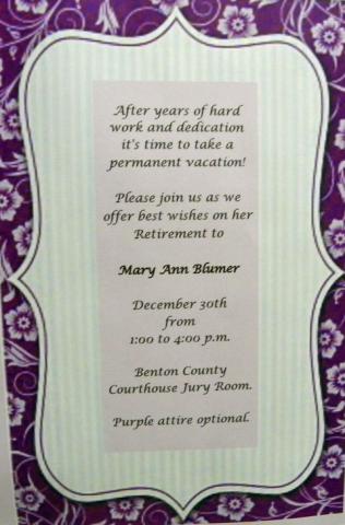 Mary Ann Blumer's favorite color...