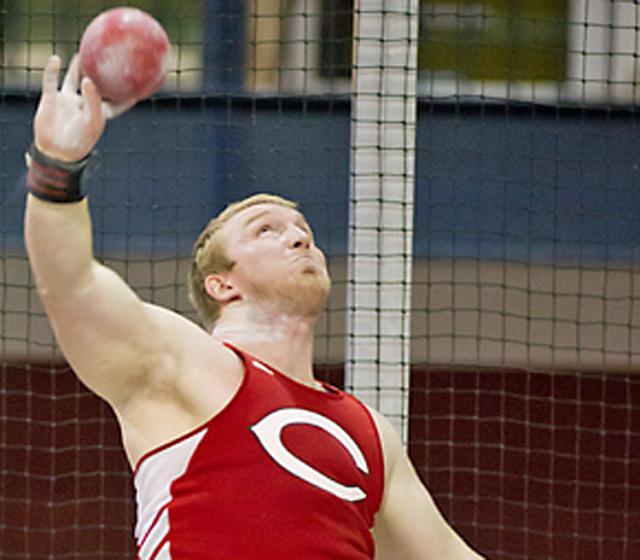 Former Viking Phil Miller won the Iowa Conference shot put event on Friday for Central College.