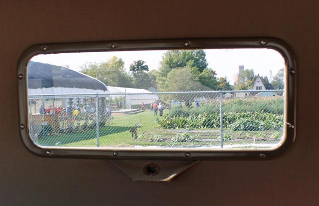 The view of Old School Produce, from the window of a Model A.