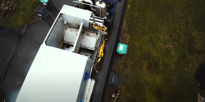 A view from the top of this truck shows how the garbage and recycling are sorted