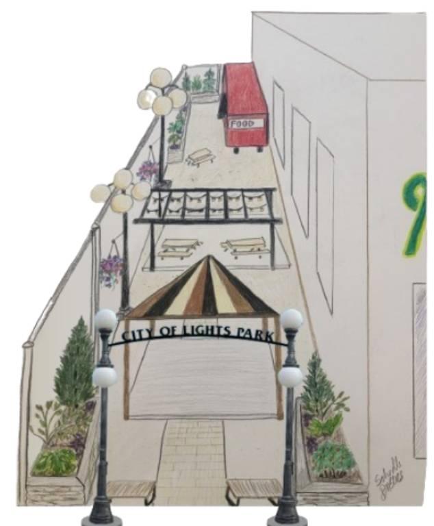 An artists rendition of the proposed Pocket Park in downtown Vinton