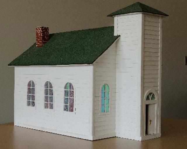 The First Bethlehem Church building is remembered in a model made for the 50th anniversary.