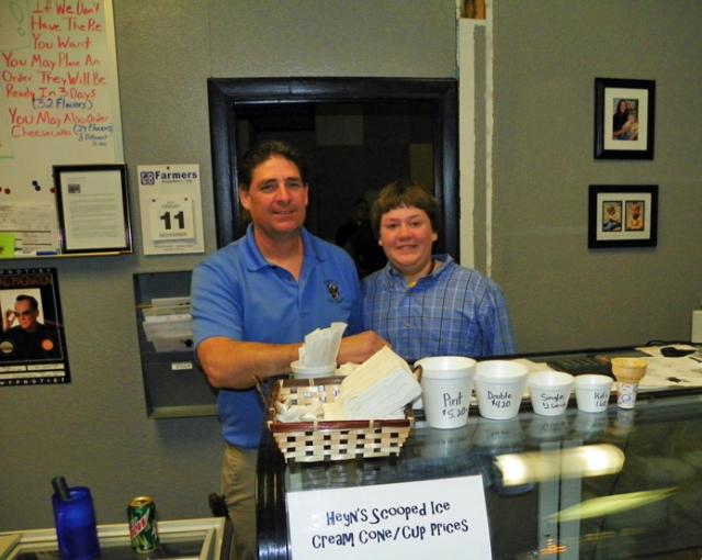 Tim and Tanner Bird behind the counter at Peppy's Ice Cream during the VU After 5 event Friday.