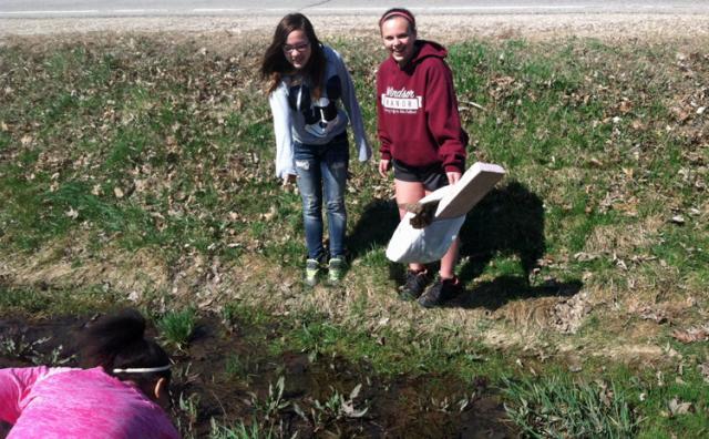 VSMS students from Ms. Bliss's class spent part of Earth Day cleaning the area near the school.