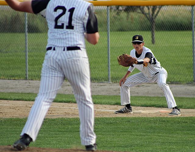 Pick-off: Luke Moen tossed to Zach Boisen so quickly the runner couldn't get back into the photo.