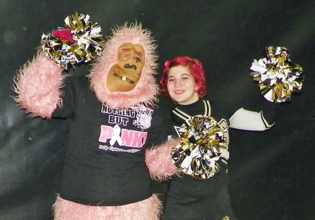 This pink primate helped rally school spirit and show support for breast cancer survivors.