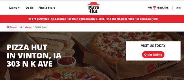 Pizza Hut in Vinton has officially closed for business.