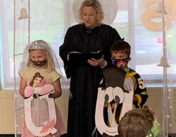 Tilford Elementary celebrated the wedding of Q and U with the Honorable Mrs, Shipley presiding