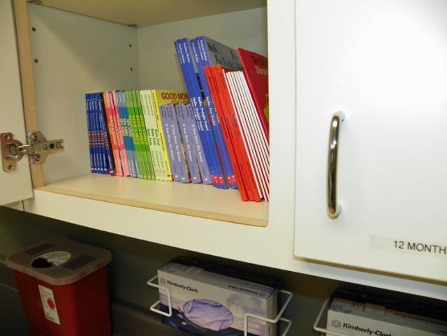Books await children at the VGH clinic exam rooms, part of the Reach out and Read program.