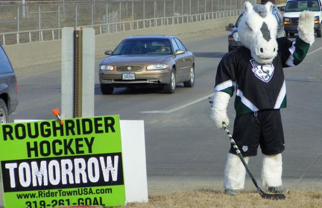 Ricochet, the C.R. Roughriders mascot, hopes to see many people from Vinton March 12.