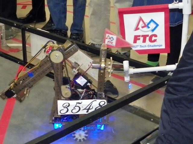 Raising the flag: The VSHS team's robot succeeds in the final part of the contest.