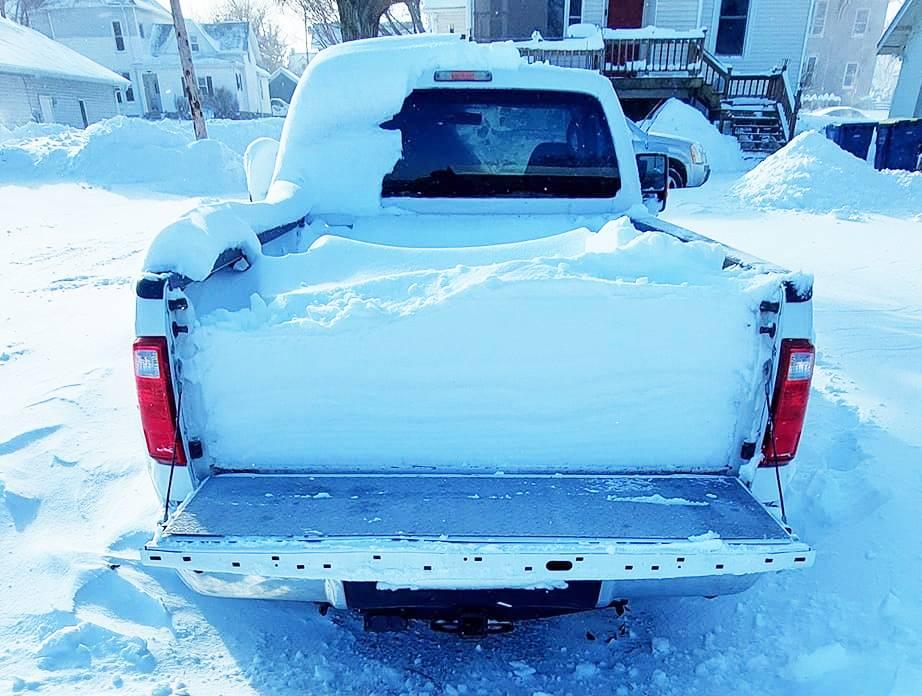 This is how much snow we've had in Vinton, a truckload!