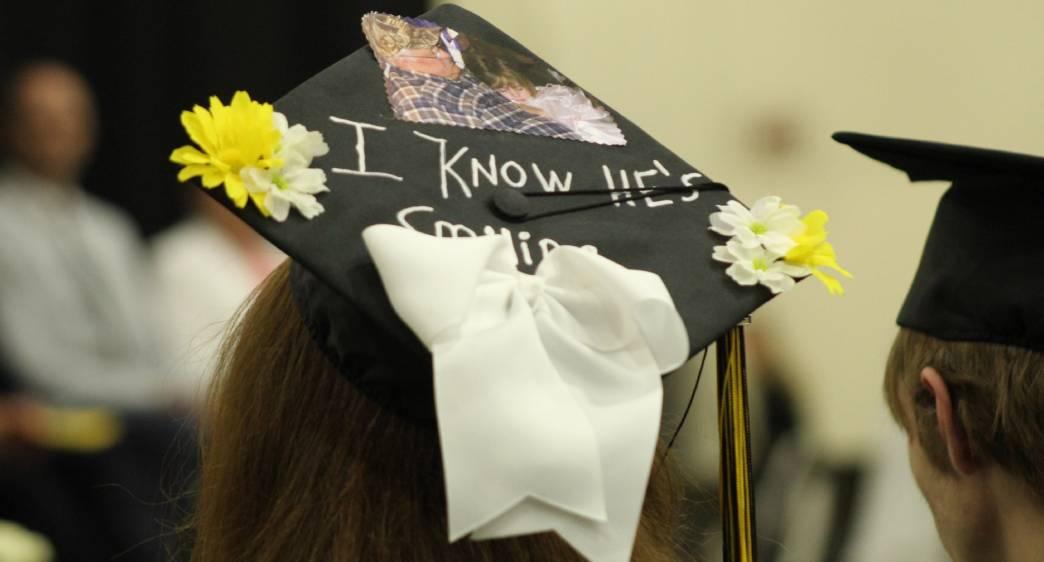 Just one of the caps decorated by the graduates