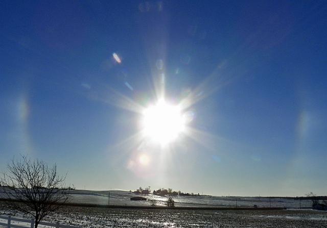 An occasional phenomenon in very cold weather is sun dogs, seen from the Vinton airport Thursday.