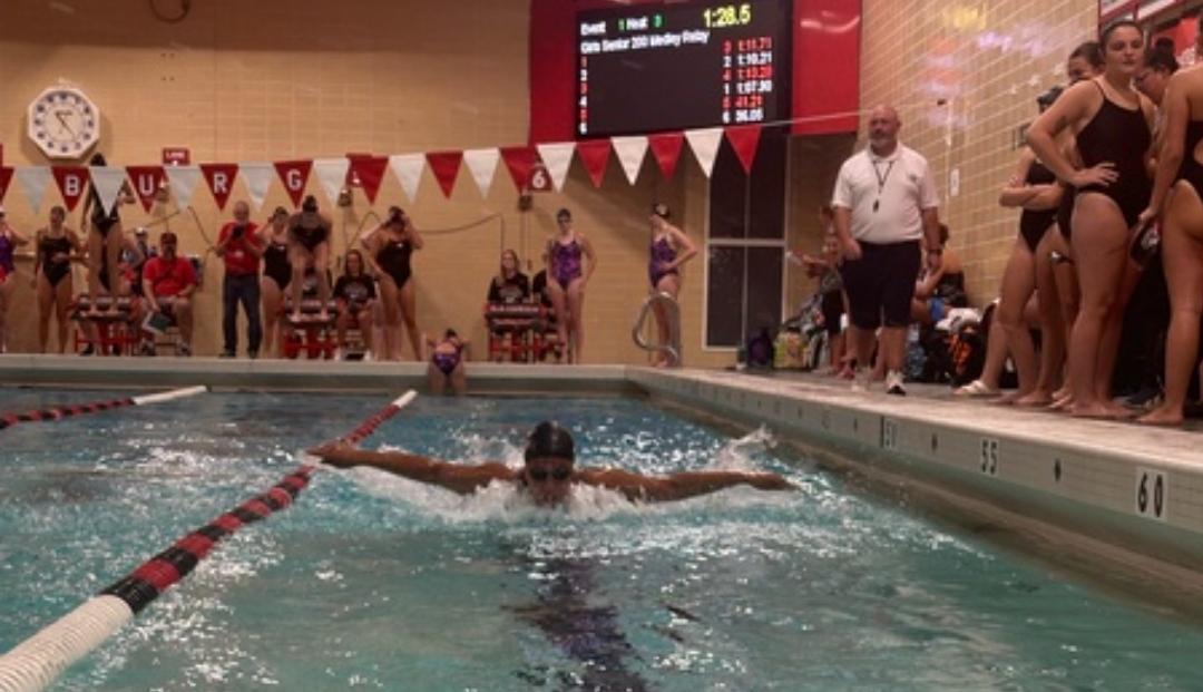 CPU freshman Martavia Hunt doing her butterfly leg of the 200 medley relay. Photo courtesy of Olivia Schminke