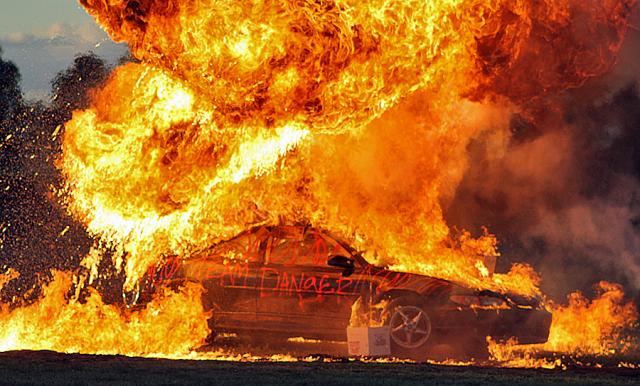 The fireball car was one of the stunts performed by Team Danger during the