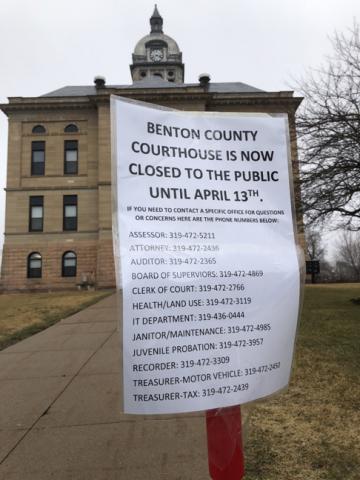 The Benton County Courthouse is closed, if you need to contact anyone inside, here are their numbers