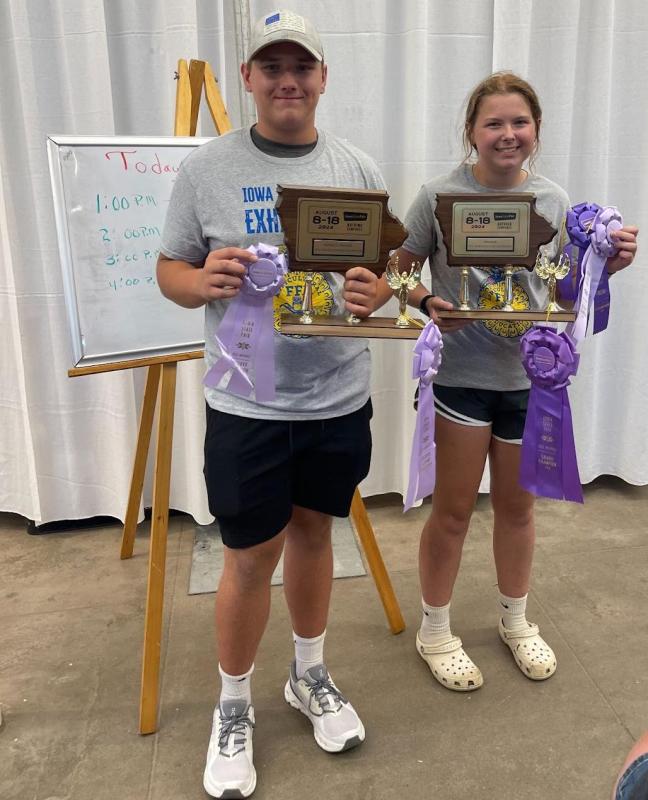 Evan Lopata and Dakota Lopata with their awards from the horticulture show.